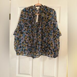 Topshop Black Floral Sheer Blouse